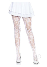 Leg Avenue Seamless Chantilly Floral Lace Tights - OS - White