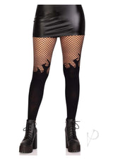 Leg Avenue Opaque Flame Tights with Fishnet Top - O/S - Black