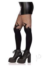 Leg Avenue Opaque Flame Tights with Fishnet Top - OS - Black
