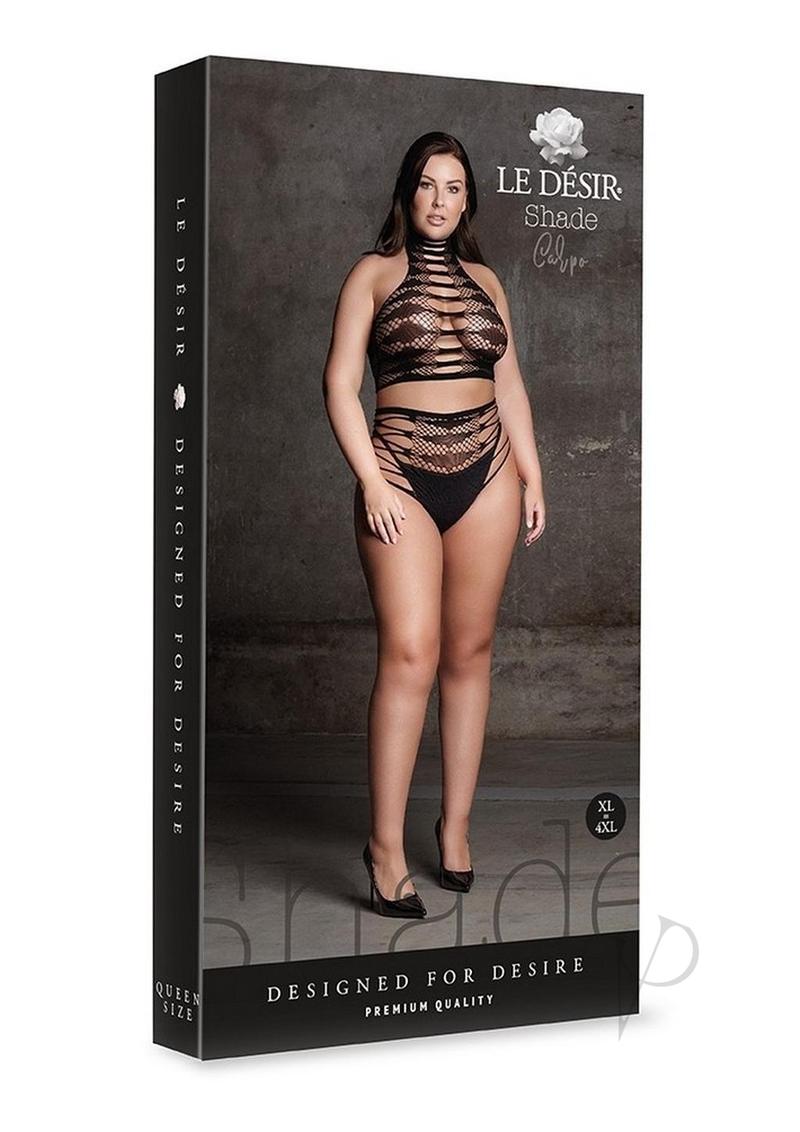 Le Desir Shade Carpo XLVI Two Piece with Turtleneck, Crop Top and Pantie - Queen - Black