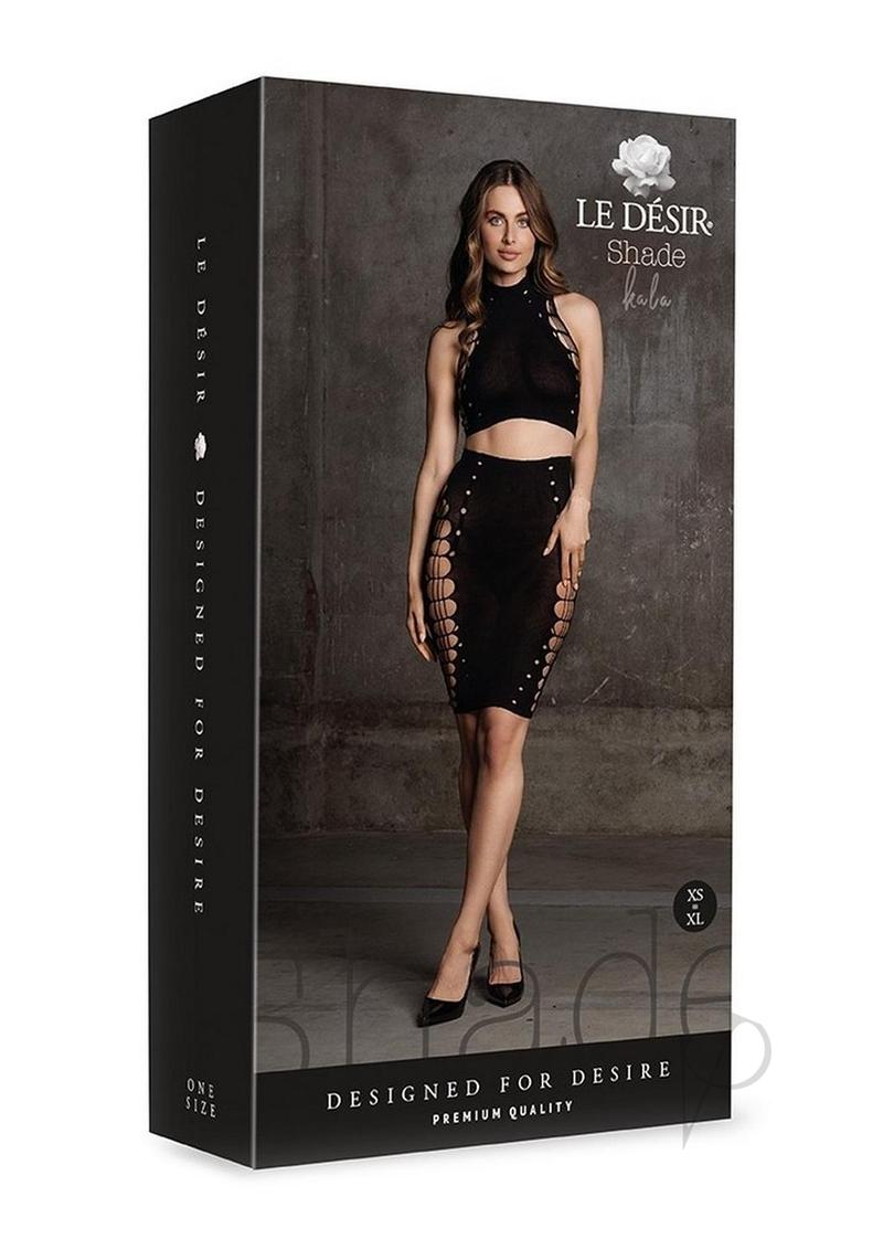 Le Desir Shade Kala XXXVII Two Piece with Turtleneck, Crop Top and Skirt - O/S - Black