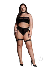 Le Desir Shade Ananke XII Three Piece with Choker, Bandeau Top and Panty with Garters - Queen - Black