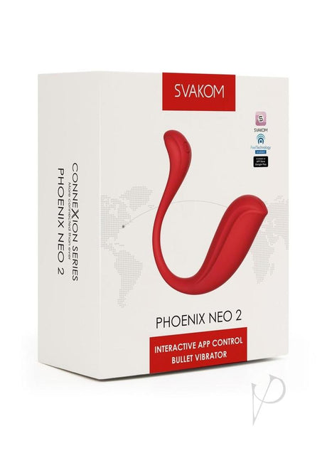 Svakom Phoenix Neo 2 Interactive Rechargeable Silicone Bullet Vibrator with Remote Control - Red