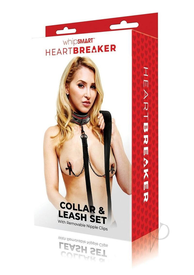 Whipsmart Heartbreakers Deluxe Collar, Nipple Clips, Leash Set - Black/Red