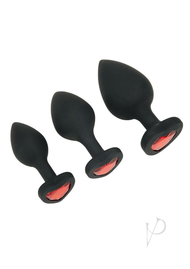 Whipsmart Heartbreaker Jeweled Silicone Anal Set (3 Piece) - Black/Red