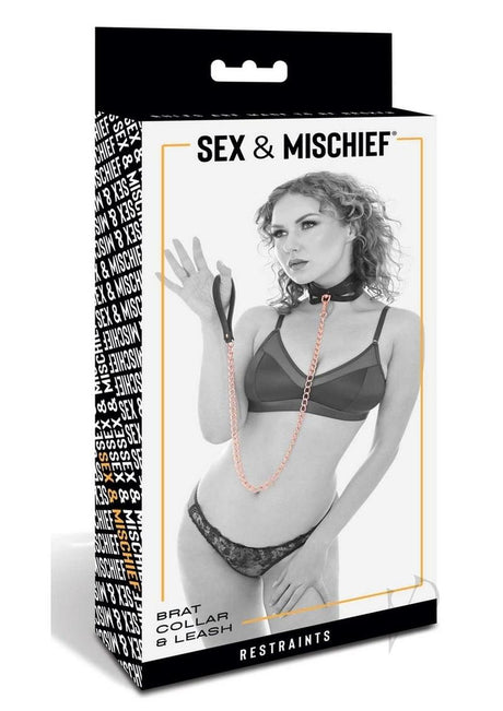 Sex and Mischief Brat Collar andamp; Leash - Black/Rose Gold