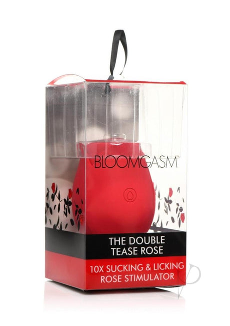 Bloomgasm Double Tease Rose 10X Rechargeable Silicone Sucking and Licking Stimulator - Red