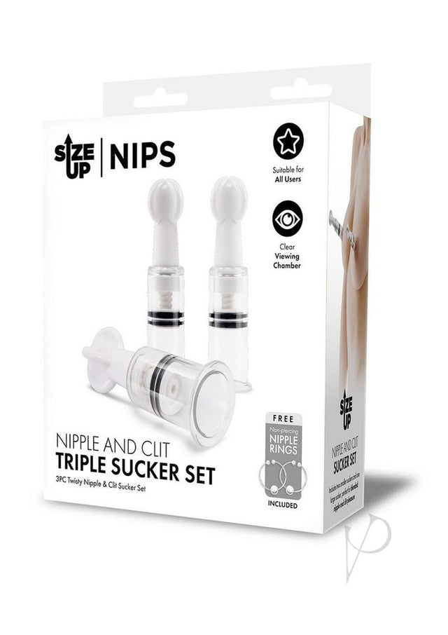 Size Up Nipple and Clit Triple Sucker Set - Clear/Black