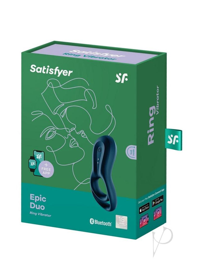 Satisfyer Epic Duo Silicone Vibrating Cock and Ball Ring - Blue