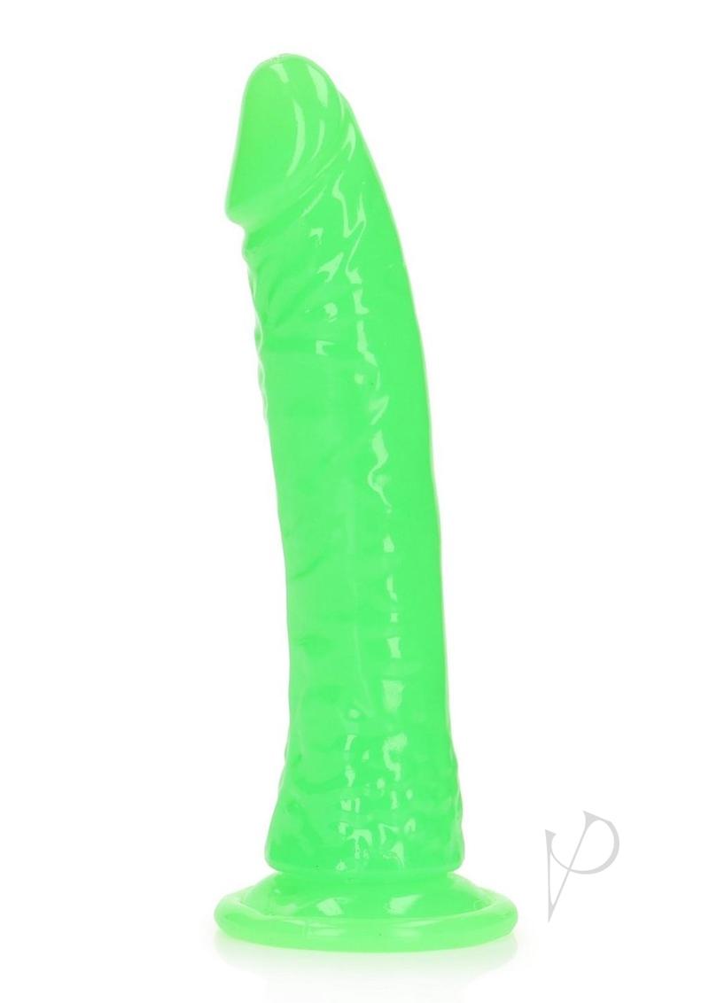 RealRock Slim Glow in the Dark Dildo with Suction Cup 7in - Green