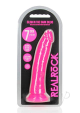 RealRock Slim Glow in the Dark Dildo with Suction Cup 7in - Pink