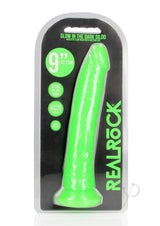 RealRock Slim Glow in the Dark Dildo with Suction Cup 9in - Green