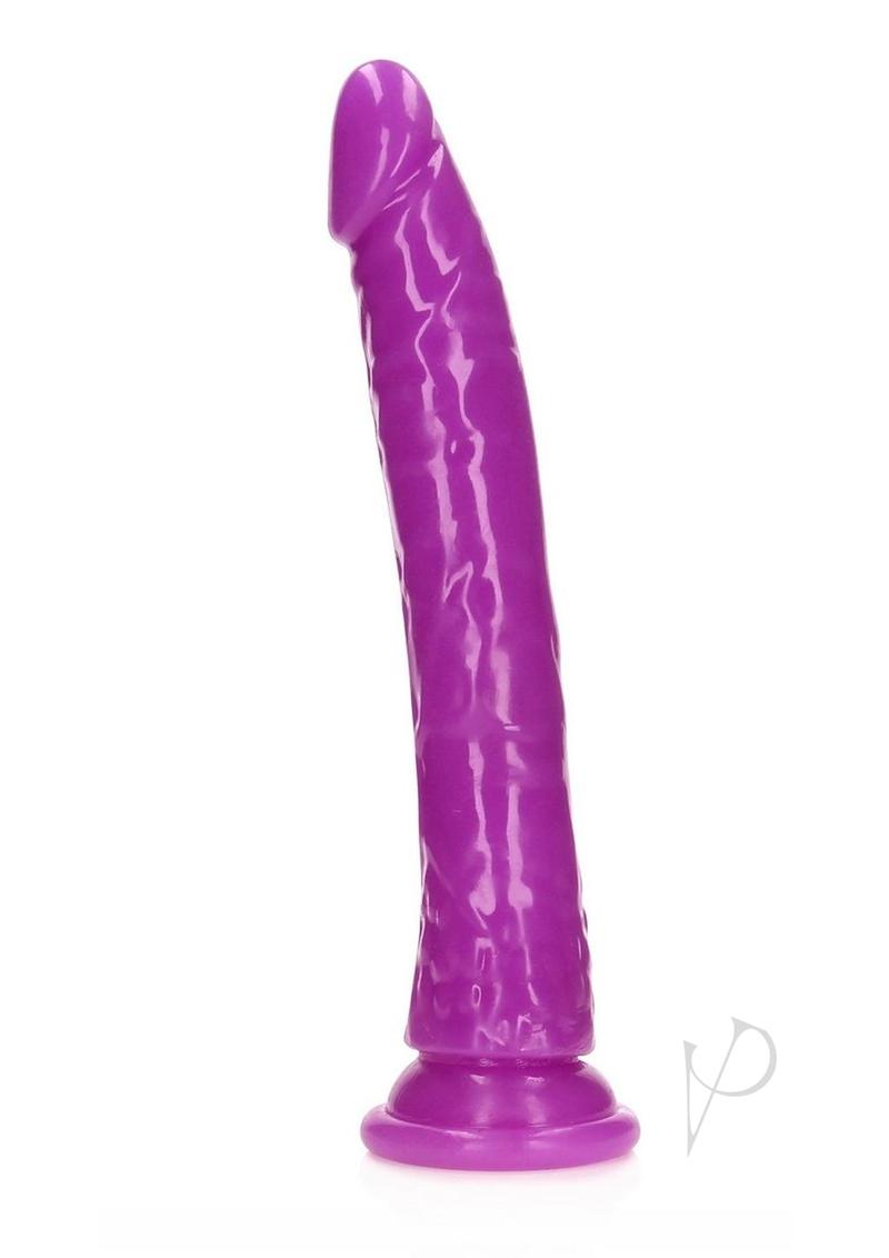 RealRock Slim Glow in the Dark Dildo with Suction Cup 11in - Purple