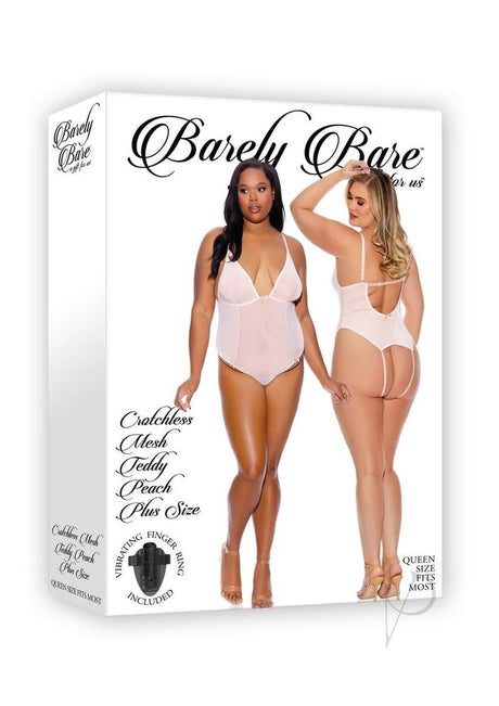 Barely Bare Crotchless Mesh Teddy - Plus Size - Peach