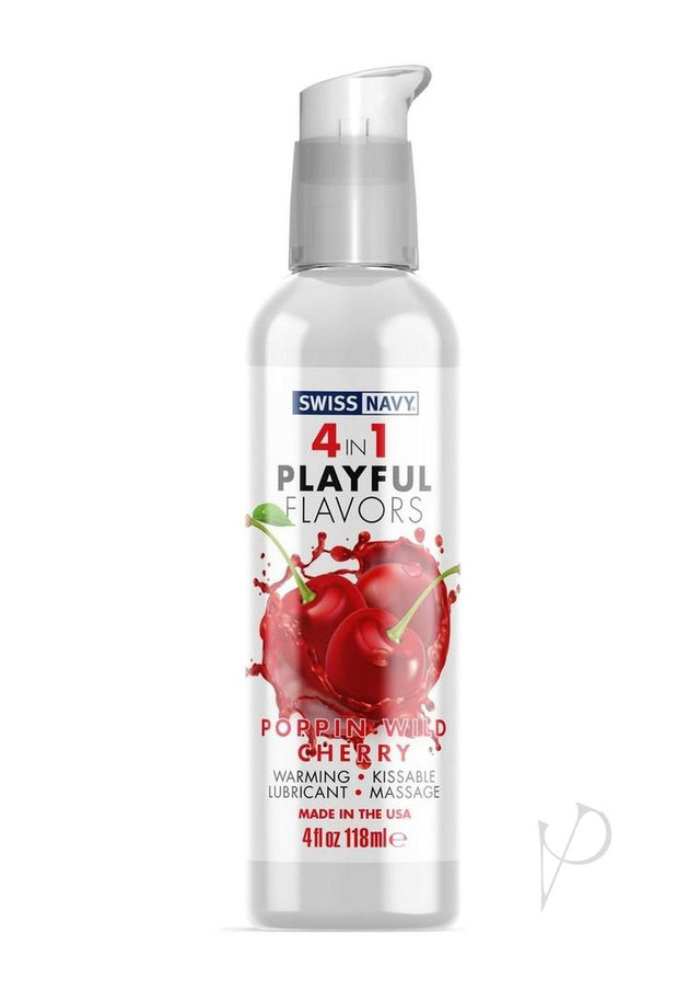 Swiss Navy 4 In 1 Flavored Lubricant 4oz - Poppin Wild Cherry