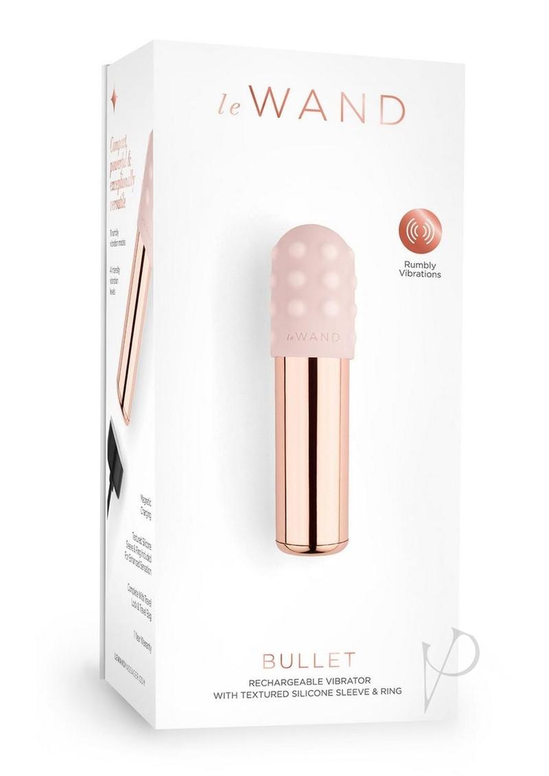 Le Wand Bullet Rechargeable Vibrator with Textured Silicone Sleeve and Ring - Rose Gold