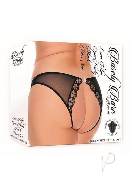 Barely Bare Lace Edge Open Panty - Plus Size - Black