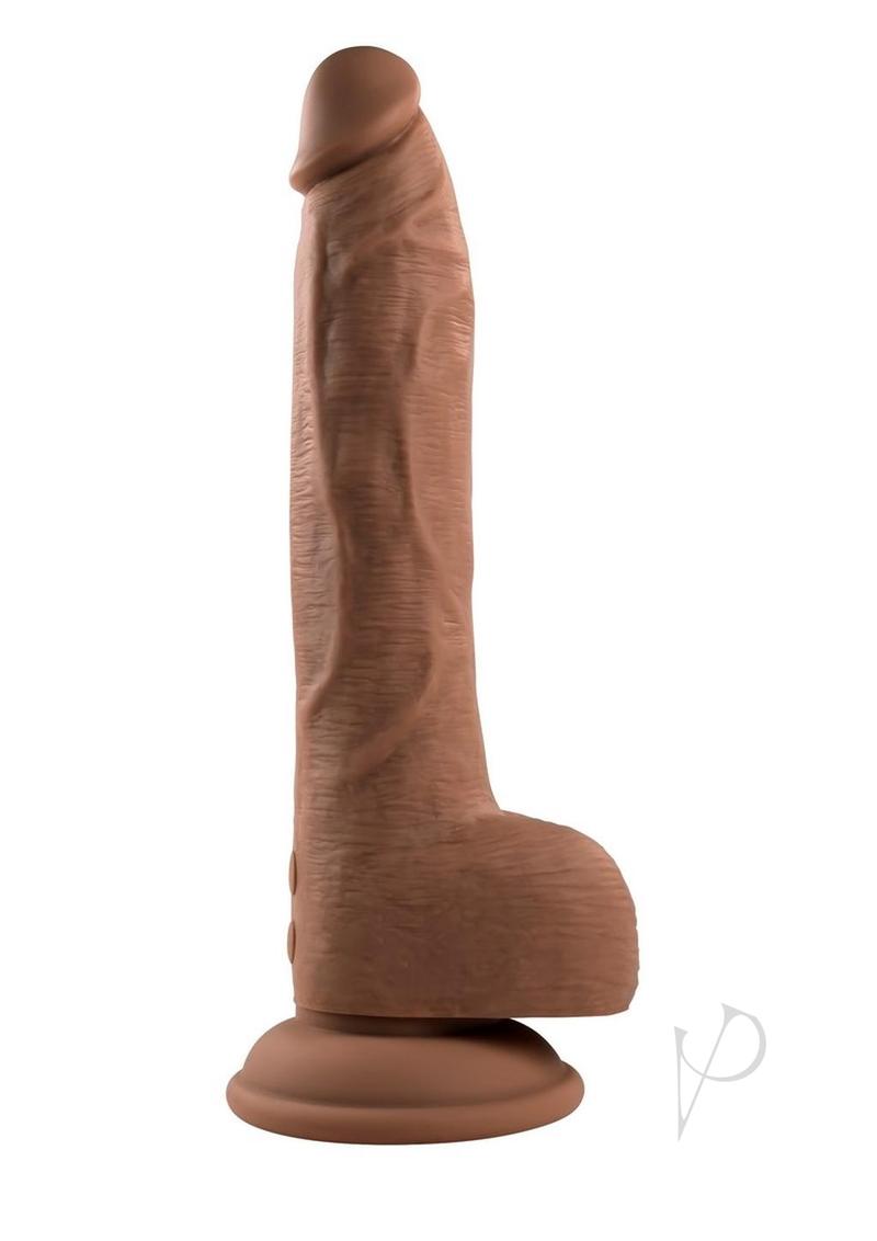 Thrust In Me Rechargeable Silicone Thrusting Vibrating Realistic Dong with Remote Control - Chocolate