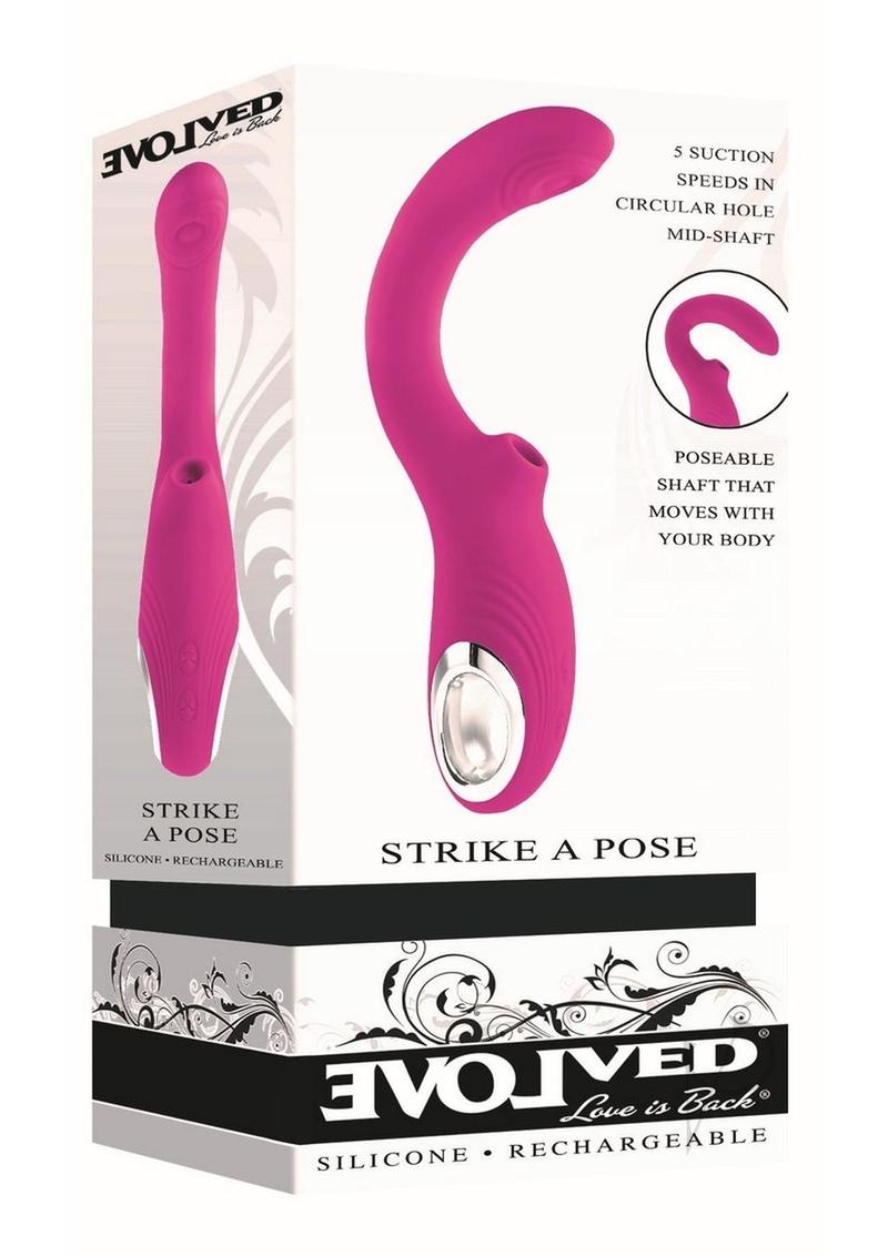 Strike a Pose Rechargeable Silicone Dual Stimulating Vibrator - Red