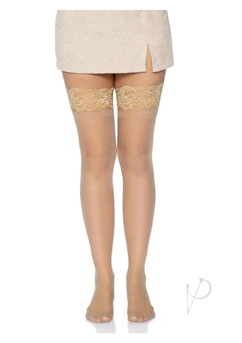 Leg Avenue Stay Up 3in Lace Top Lycra Sheer Thigh High - O/S - Nude