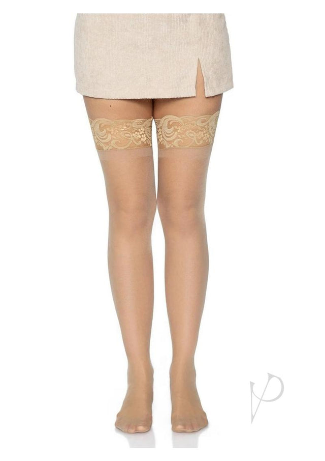 Leg Avenue Stay Up 3in Lace Top Lycra Sheer Thigh High - O/S - Nude