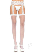 Leg Avenue Sheer Thi-Hi with Lace Garter Belt - O/S - White