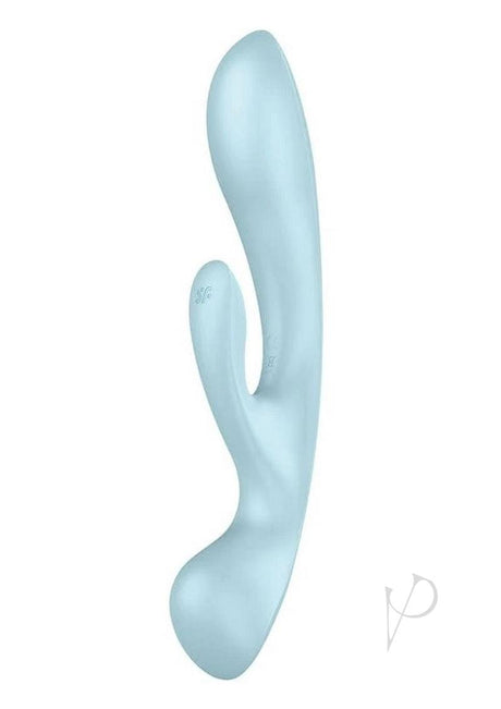 Satisfyer Triple Oh Rechargeable Silicone Dual Stimulating Vibrator - Light Blue