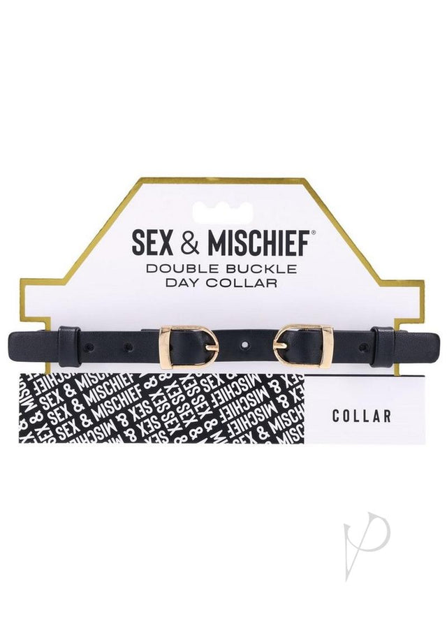 Sex and Mischief Double Buckle Day Collar - Black/Gold