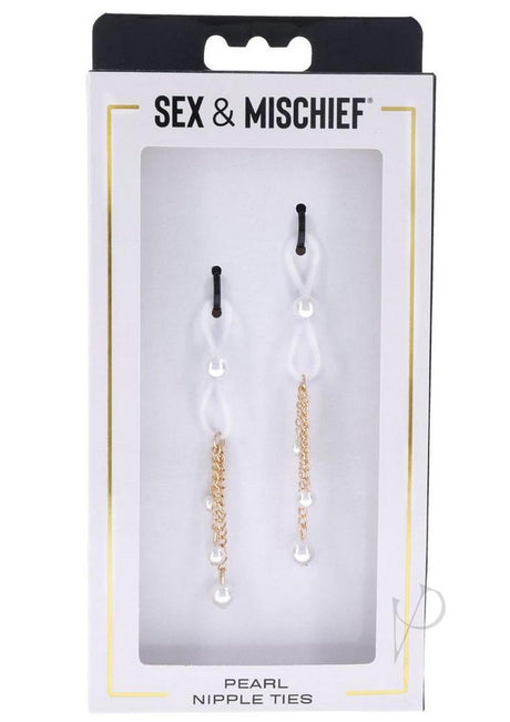 Sex and Mischief Pearl Nipple Ties - White/Gold