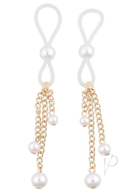 Sex and Mischief Pearl Nipple Ties - White/Gold