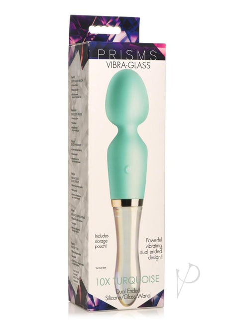 Prisms Vibra-Glass 10X Dual End Rechargeable Silicone Glass Wand - Turquoise