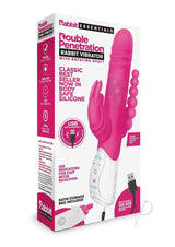 Rabbit Essential Silicone Rechargeable Double Penetration Rabbit Vibrator - Hot Pink