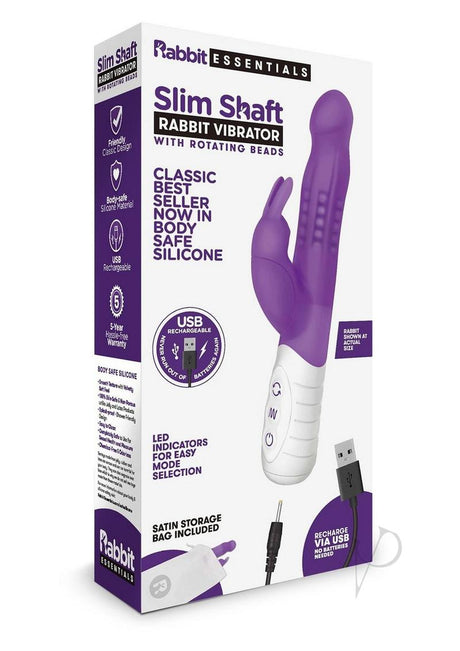 Rabbit Essentials Silicone Rechargeable Slim Shaft Rabbit Vibrator - Purple