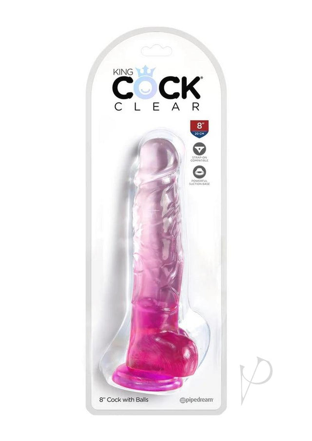 King Cock Clear Dildo with Balls 8in - Pink