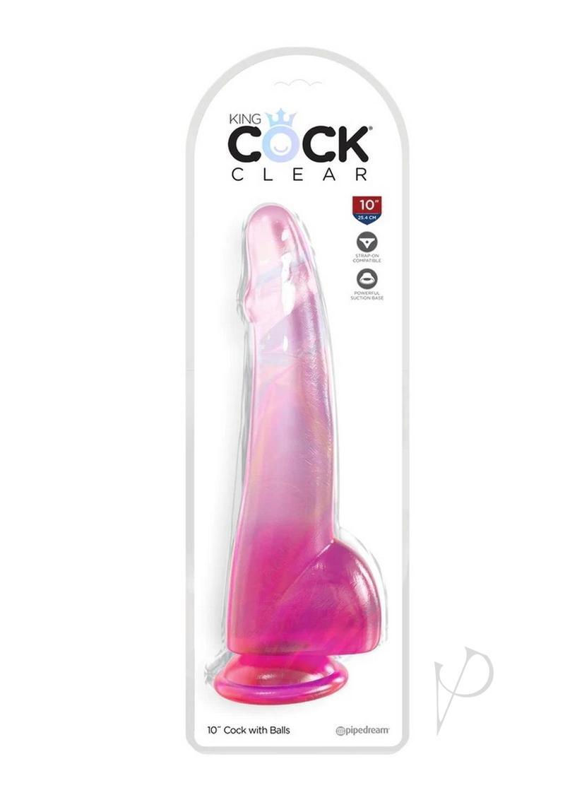 King Cock Clear Dildo with Balls 10in - Pink