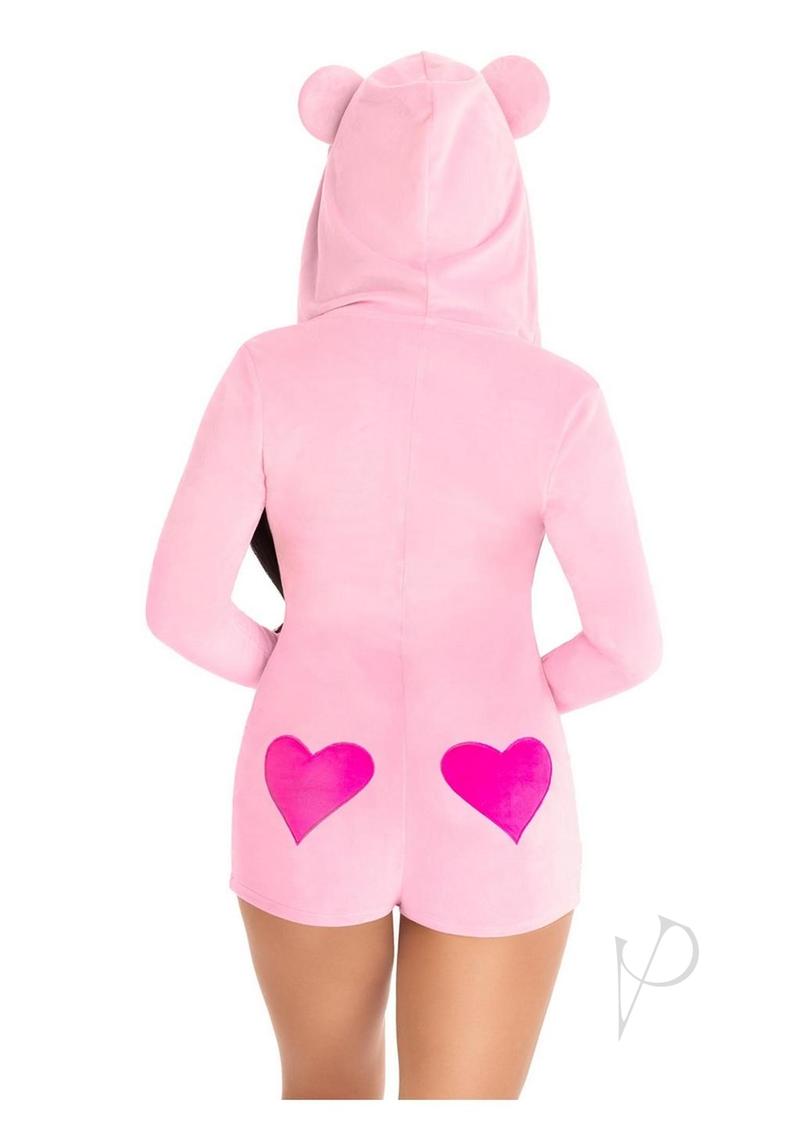 Leg Avenue Sweetheart Bear Velvet Zip Up Romper with Heart Accent - Extra Small - Pink