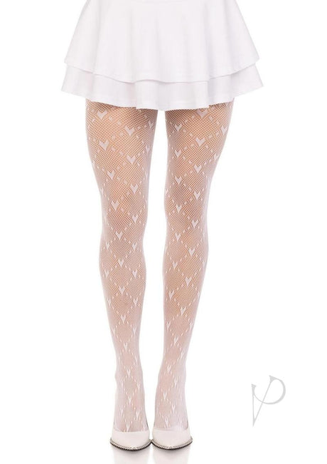 Leg Avenue Love Struck Heart Net Tights - O/S - White