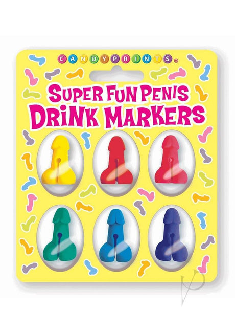Candyprints Super Fun Penis Cocktail Markers (6 per Set) - Assorted Colors