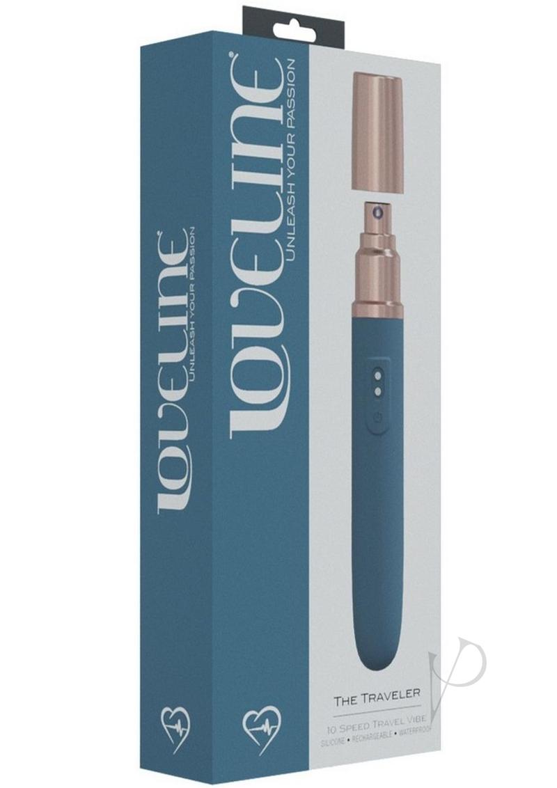 LoveLine The Traveler Rechargeable 10 Speed Travel Vibrator - Blue - Holds Lubricant