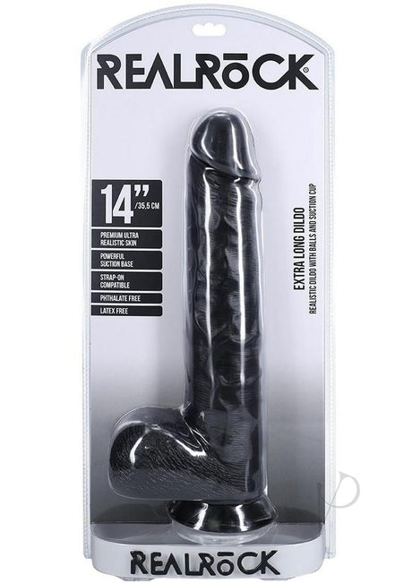 RealRock Ultra Realistic Skin Extra Large Straight Dildo with Balls and Suction Cup 14in - Black