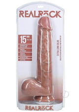 RealRock Ultra Realistic Skin Extra Large Straight Dildo with Balls and Suction Cup 15in - Caramel