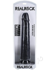 RealRock Ultra Realistic Skin Extra Large Straight Dildo with Suction Cup 14in - Black
