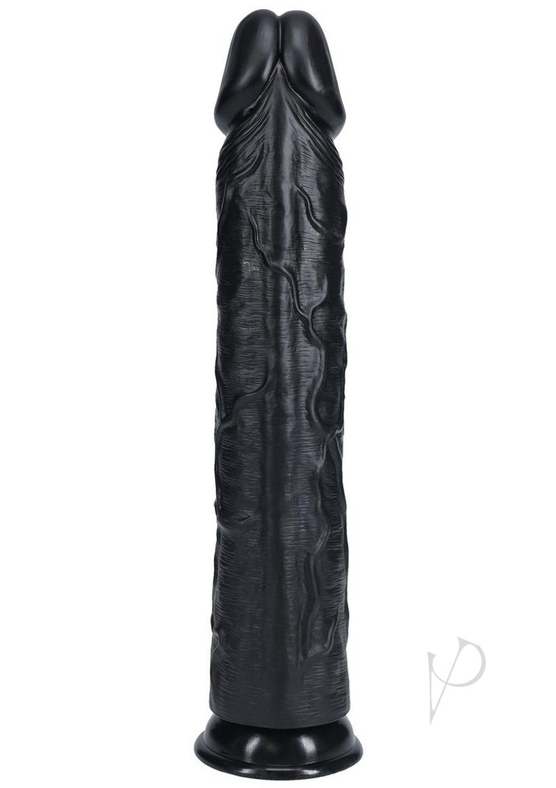 RealRock Ultra Realistic Skin Extra Large Straight Dildo with Suction Cup 14in - Black