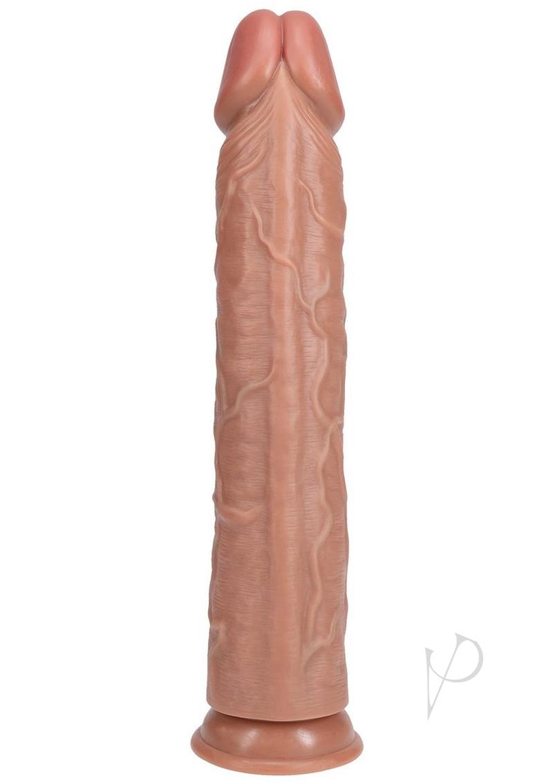 RealRock Ultra Realistic Skin Extra Large Straight Dildo with Suction Cup 14in - Caramel