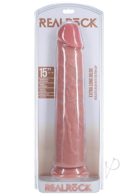 RealRock Ultra Realistic Skin Extra Large Straight Dildo with Suction Cup 15in - Vanilla