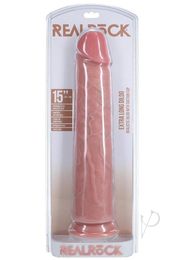 RealRock Ultra Realistic Skin Extra Large Straight Dildo with Suction Cup 15in - Vanilla