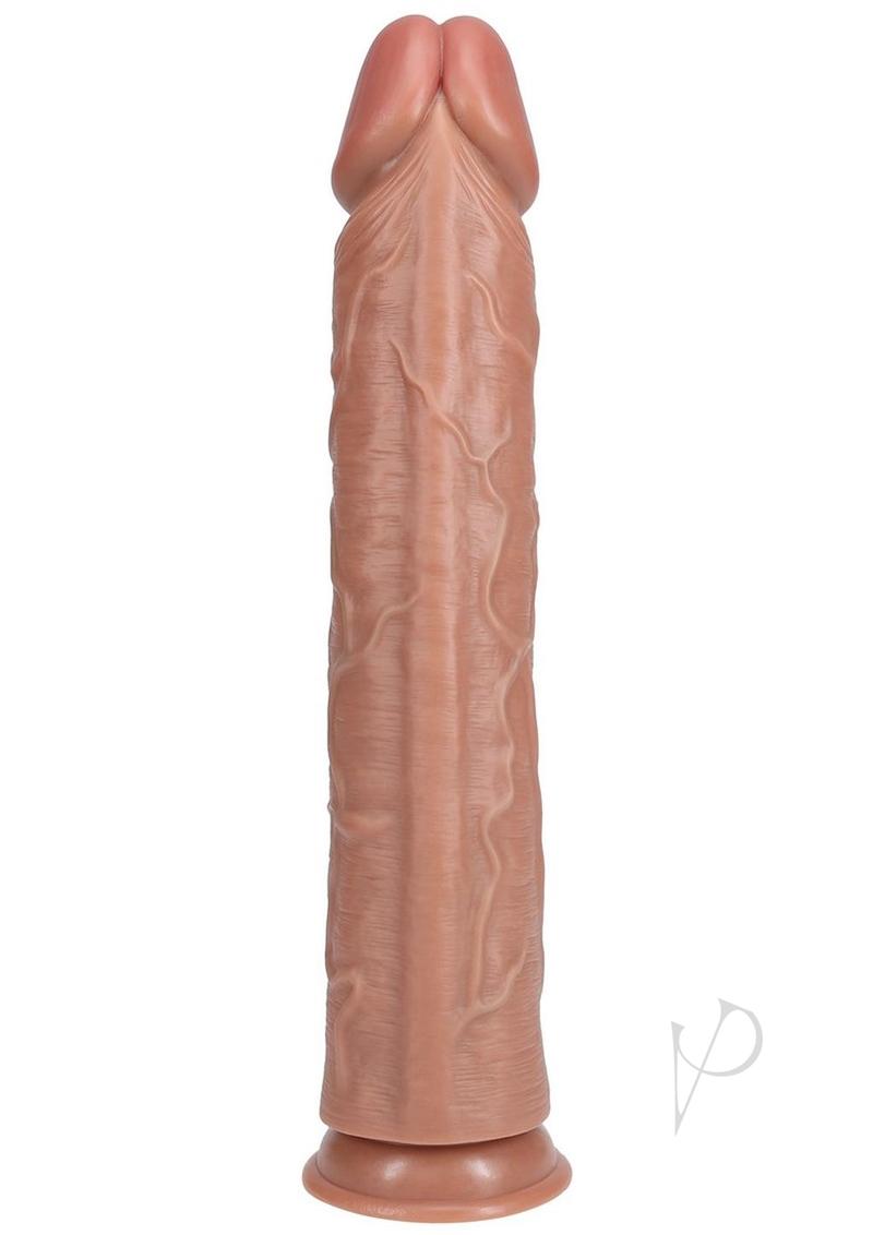 RealRock Ultra Realistic Skin Extra Large Straight Dildo with Suction Cup 15in - Caramel