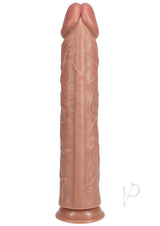 RealRock Ultra Realistic Skin Extra Large Straight Dildo with Suction Cup 15in - Caramel