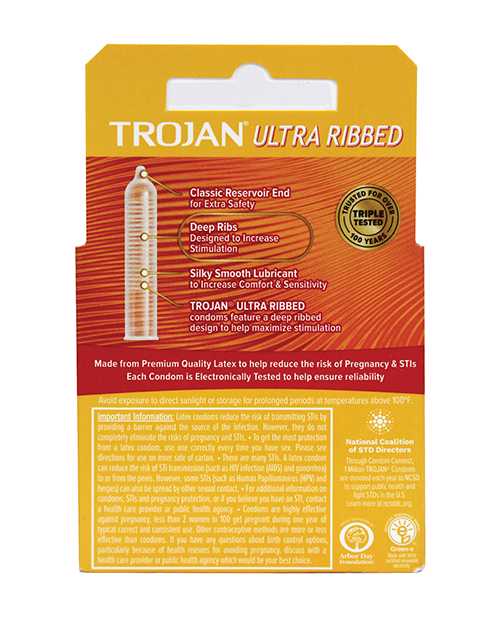 Trojan Condom Stimulations Ultra Ribbed Lubricated 3 Pack