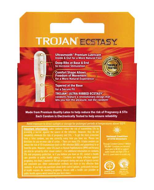 Trojan Condom Stimulations Ecstasy Lubrciated 2 Pack